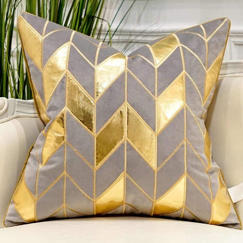 Avigers 18 x 18 Inches Grey Gold Striped Cushion Case Luxury European Throw Pillow Cover Decorative Pillow for Couch Living Room Bedroom Car - Image 1